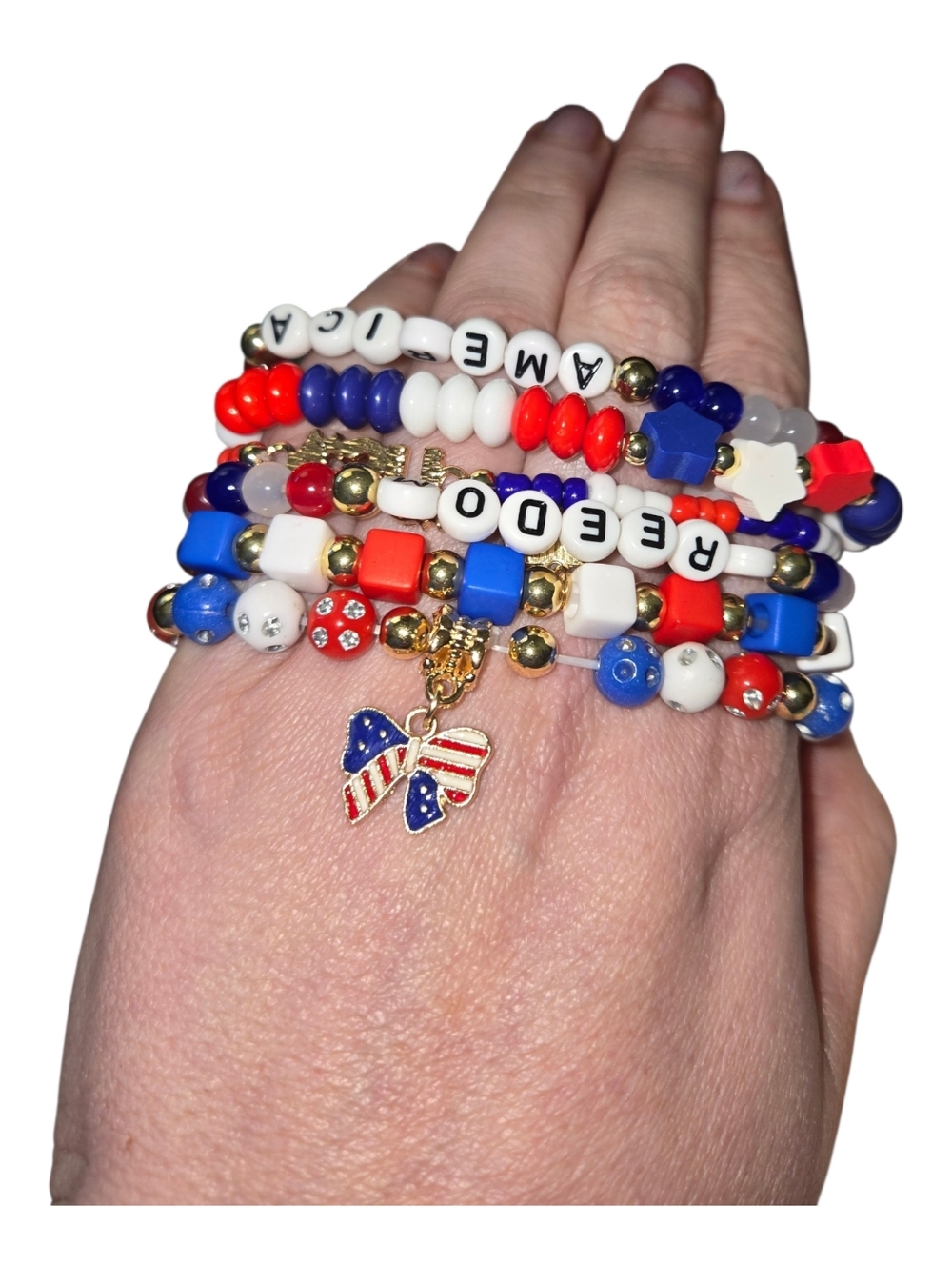 Handmade Patriotic Bracelet Set • Red White Blue Beads • USA Jewelry Get All 281 - Picture 5 of 6